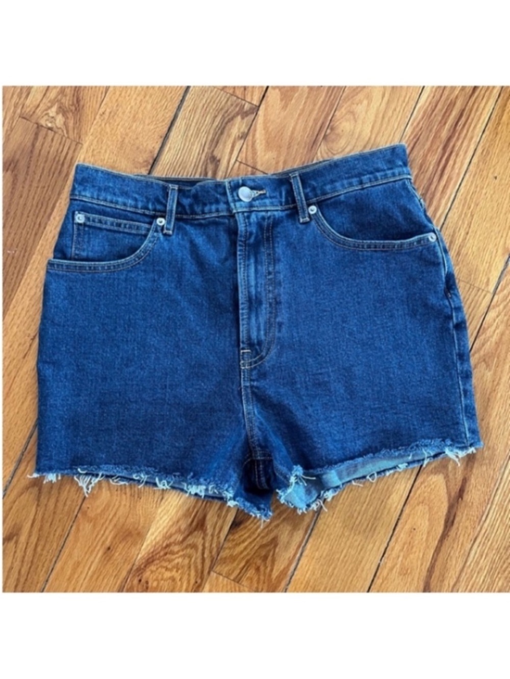 Everlane Indigo High-Rise Cutoff Denim Shorts